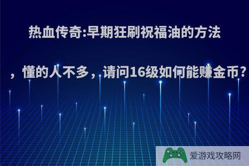 热血传奇:早期狂刷祝福油的方法，懂的人不多，请问16级如何能赚金币?