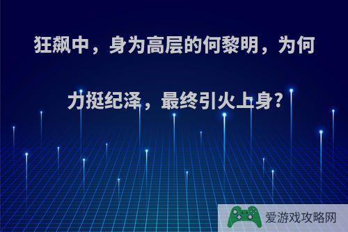 狂飙中，身为高层的何黎明，为何力挺纪泽，最终引火上身?