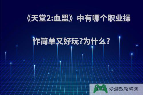 《天堂2:血盟》中有哪个职业操作简单又好玩?为什么?