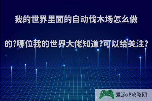 我的世界里面的自动伐木场怎么做的?哪位我的世界大佬知道?可以给关注?