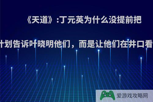 《天道》:丁元英为什么没提前把整个计划告诉叶晓明他们，而是让他们在井口看一眼?