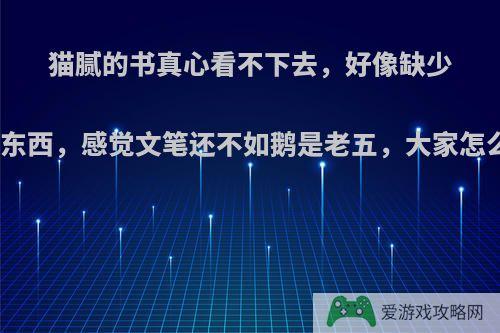 猫腻的书真心看不下去，好像缺少什么东西，感觉文笔还不如鹅是老五，大家怎么看?