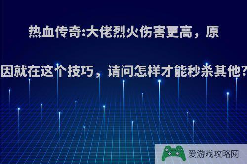 热血传奇:大佬烈火伤害更高，原因就在这个技巧，请问怎样才能秒杀其他?