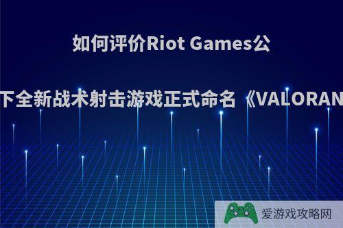 如何评价Riot Games公布旗下全新战术射击游戏正式命名《VALORANT》?