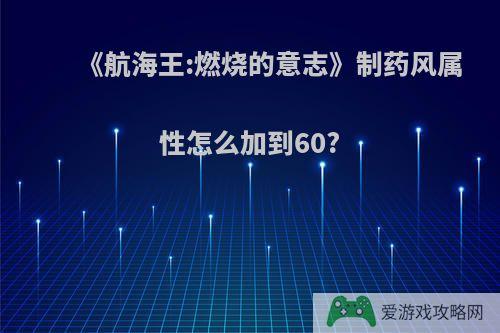 《航海王:燃烧的意志》制药风属性怎么加到60?