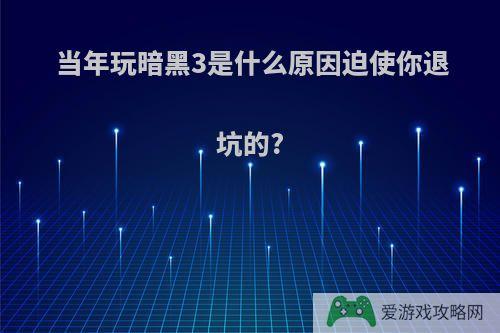 当年玩暗黑3是什么原因迫使你退坑的?