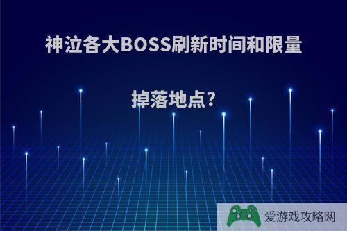 神泣各大BOSS刷新时间和限量掉落地点?