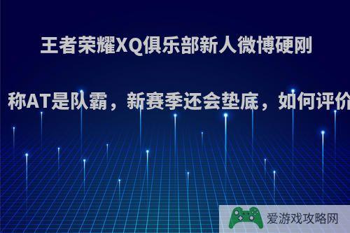 王者荣耀XQ俱乐部新人微博硬刚阿泰，称AT是队霸，新赛季还会垫底，如何评价此事?