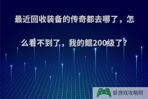 最近回收装备的传奇都去哪了，怎么看不到了，我的鲲200级了?