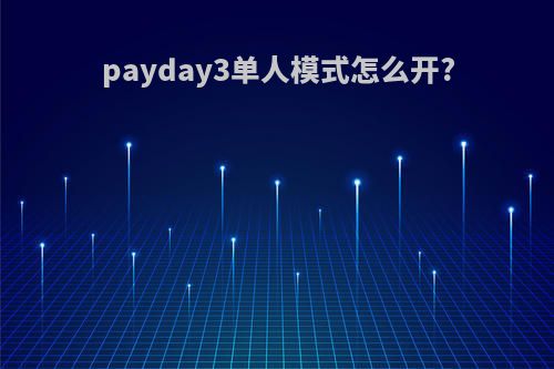 payday3单人模式怎么开?